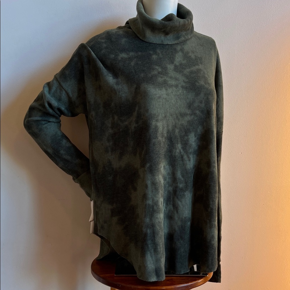 Michael Stars Silver Textured Top with cowl neck and raw edge bottom detail